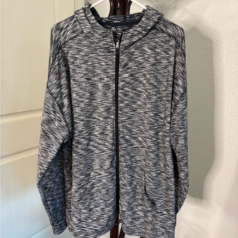 Adrienne Vittadini Sport Black & White Heathered Zip Hoodie